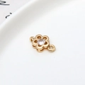 Golden flower jewelry connector with white zircon and double rings for DIY bracelet - White