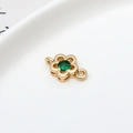 Gold flower jewelry connector with green zircon stone for DIY jewelry making - 03# Green