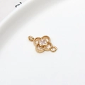 Golden clover connector with central zircon and milgrain edges for DIY jewelry - No.05
