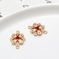 Golden flower pendant with red square zircon and white rhinestones for DIY jewelry - 01#Red