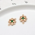 Gold vintage diamond hollow pendant with square green zircon for DIY jewelry making - 01# Green