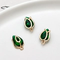 Green emerald tulip flower pendant charms with gold base for DIY jewelry making - Flower Bud Shape (01#) / Green