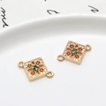 Gold plated rhombus pendant with green stone and white zircon for DIY jewelry making - 02# Green