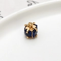 Gift box shaped golden jewelry pendant with a square deep blue faceted zircon stone - Gift Box Shape Dark Blue