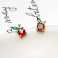 Pendientes de manzana dorada con circonitas rojas y verdes en borde de cerámica - Estilo Manzana