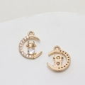 Goldener Mond- und Kuhanhänger mit klarem Zirkon für DIY-Schmuck und Ohrringe - Mond mit Kuh / Mindestens 10 Stück