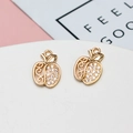 Golden apple-shaped jewelry pendant with white cubic zirconia and floral filigree - Apple Style (04#)