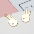 Golden V-shaped hand gesture charm with white zircon for DIY jewelry making - V-Sign Gesture Shape (07#)