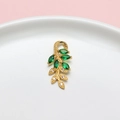 Golden flower leaf fairy pendant with green marquise zircon and sparkling tiny stones - Green Leaf Branch Style (LF2607)