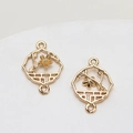 Pair of gold-plated hollow plum blossom fan charms for DIY oriental style jewelry making - Vintage Window Frame Style (04#)
