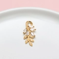 Golden flower leaf fairy pendant in copper alloy with clear cubic zirconia for DIY jewelry - White Leaf Branch Style (LF2607)