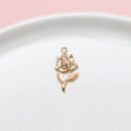 Squisito ciondolo a fiore di rosa dorata con zirconi per la creazione di gioielli - Stile Fiore di Rosa Oro (LF2607)