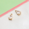 Pair of teardrop zircon pendants with golden claw settings for DIY jewelry making - White