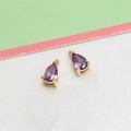 Pair of teardrop purple zircon charms with golden three-prong settings for DIY jewelry - Violet