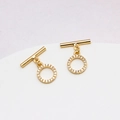 Minimalist gold-plated T-bar OT toggle clasp connector with sparkling cubic zirconia inlay - 02# 10mm Round