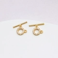 14k gold plated brass OT toggle clasp set with cubic zirconia for DIY jewelry making - 03# 8mm Round