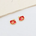 Pair of gold-plated Ru Yi cloud pendants with red enamel Fu character symbol - Cloud Fu Pattern (01#)