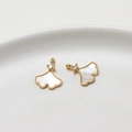 Detail of gold-plated ginkgo leaf charms with white shell inlay and zircon for DIY jewelry - 18#11*13mm