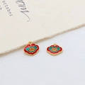 Traditional sand gold Ruyi lock pendant with red and cyan enamel lotus patterns - Lotus Ruyi Cloud (05#)