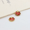 Pair of golden Ruyi lock pendants with red enamel plum blossom pattern for DIY jewelry - Plum Blossom Pattern Lock (07#)