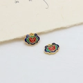 Traditional sand gold Ruyi lock charms with colorful enamel inlay for DIY jewelry making - Multicolor Enamel Cloud (13#)