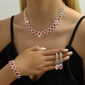 Elegantes silbernes Schmuckset mit roten Markis-Kristallen inkl. Kette, Armband und Ohrringen - Rotes 3-teiliges Set