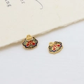 Traditional sand gold Ruyi lock pendant with colorful floral enamel for DIY jewelry - Enamel Long Life Lock (15#)