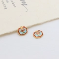 Traditional gold-plated Ruyi lock charm with blue enamel and red bat motif inlay - Sky Blue Bat Lock (17#)