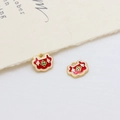 Traditional Chinese gold Ruyi lock pendant with red white and green enamel details - Red White Green Three Color (18#)