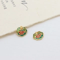 Golden Ruyi lock pendant with red and green floral enamel for DIY jewelry making - Red Green Floral Lock (19#)