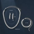 Sparkling bridal jewelry set including rhinestone necklace, bracelet, and drop earrings - Silver Necklace Earrings Bracelet Set