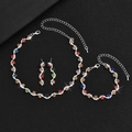 Silver bridal jewelry set featuring colorful rhinestones including necklace and earrings - Multicolor (Necklace Earrings Bracelet Set)