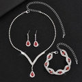 Elegante set van ketting armband oorbellen met rode V-vormige druppelkristallen - Rode 3-delige Set