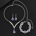 Elegante V-vormige sieradenset met blauwe traanvormige edelstenen en kristallen - Zilver Saffierblauw