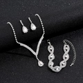 Elegantes V-förmiges Wassertropfen-Strass-Schmuckset mit Halskette Ohrringen und Armband - Silberweiß 3-Teiliges Set