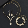 Exquisites goldenes Kristallschmuckset mit Wassertropfen-Halskette und Armband - Gold Weiß Dreiteilig (Halskette Ohrringe Armband)