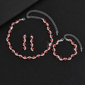 Elegant silver-plated bridal jewelry set with red ruby rhinestones and wave patterns - Red (Necklace Earrings Bracelet Set)