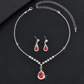 Elegant bridal jewelry set with red teardrop pendant necklace and crystal earrings - Red