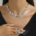 Luxe sieradenset met ketting en druppeloorbellen met groene edelstenen voor de bruiloft - Ronde Bloemcluster (G231) / Zilver Groen Ketting Oorbellen