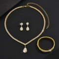 Elegant gold bridal jewelry set with sparkling rhinestones, necklace, bracelet and earrings - Gold Pave Water Drop Jewelry Collection (G0023)