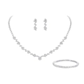 Elegante conjunto de collar, pendientes y pulsera plateada con circonitas blancas - 5#
