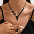 Sparkling black crystal jewelry set with water drop necklace and earrings for women - Black (G250)