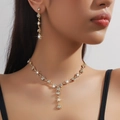 Ensemble de bijoux de mariée doré avec collier et boucles d'oreilles en strass cristal - Ensemble 2 pièces (Collier + Boucles d'oreilles) / Or