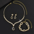 Elegantes goldfarbenes Brautschmuck-Set mit glitzernden Strasssteinen und schwarzen Edelsteinen - 3-teiliges Set (G229+746) / Gold-Schwarz