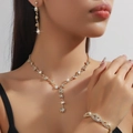 Parure bijoux de mariée dorée avec collier boucles d'oreilles et bracelet en strass - Ensemble 3 pièces (collier+bracelet+boucles d'oreilles) / Or