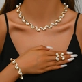 Brautschmuck-Set mit Perlen und Straßsteinen inklusive Halskette, Armband und Ohrringen - Künstliche Perlen Wellen-Halskette Armband und Ohrringe Set (G438) / Gold