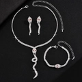 Slangen sieradenset met ketting armband en oorbellen in zilver en rode stenen - Slangenvorm (G299) / Zilveren 3-delige Set