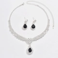Elegant necklace and earrings set with black pear-shaped crystals and sparkling rhinestones - Black (G300)