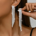 Orecchini a nappa lunga in argento scintillante con pietre di zircone - Stile con Nappa (G0109) / Argento