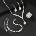 Schitterende kristallen sieradenset met waterdruppel ketting, armband en ring - Zilveren Strass (Ketting Oorbellen Armband Ring)